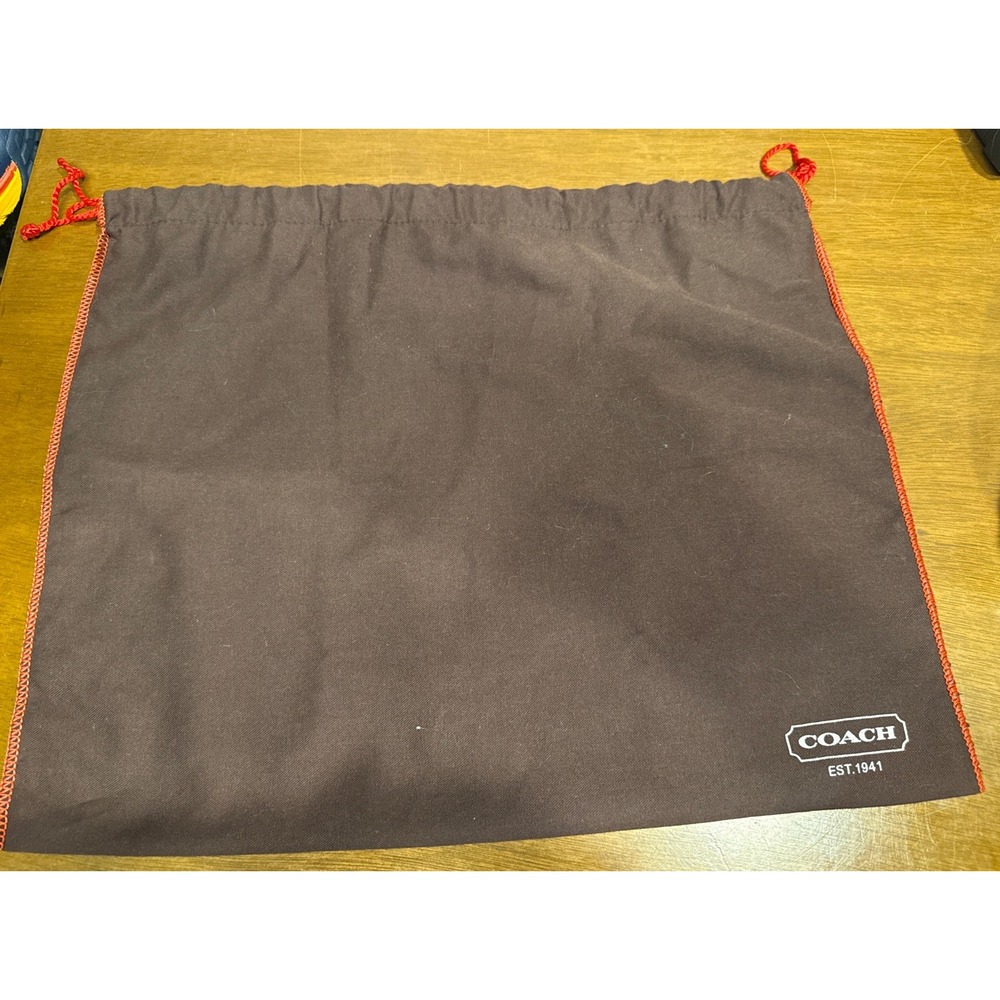 COACH Dust Bag Brown Red Drawstring Purse Storage Cover 15.5"x12.75"